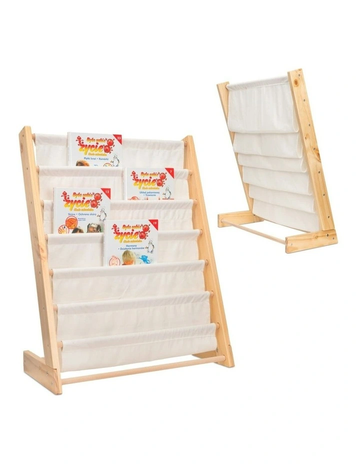 Henry Wooden Canvas Sling Magazine Bookcase in Beige image 1