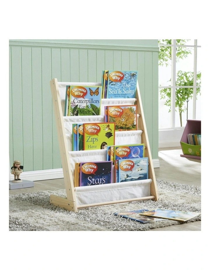 Henry Wooden Canvas Sling Magazine Bookcase in Beige image 2
