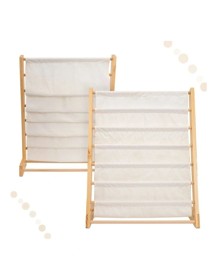 Henry Wooden Canvas Sling Magazine Bookcase in Beige image 3