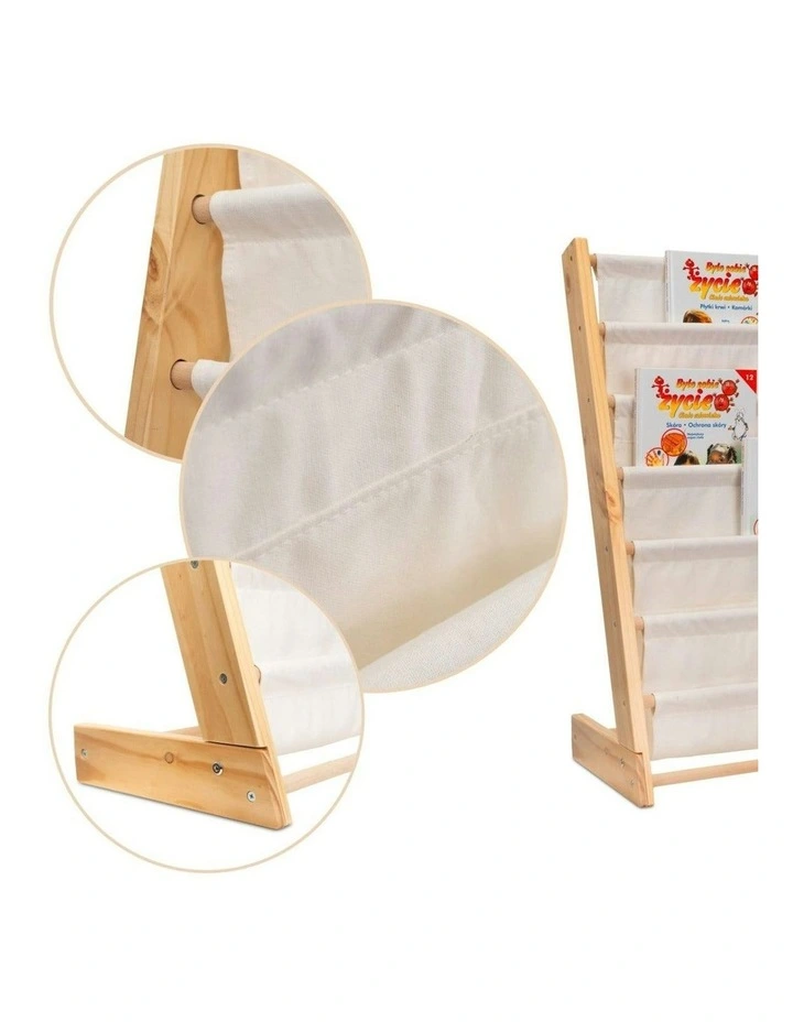 Henry Wooden Canvas Sling Magazine Bookcase in Beige image 4