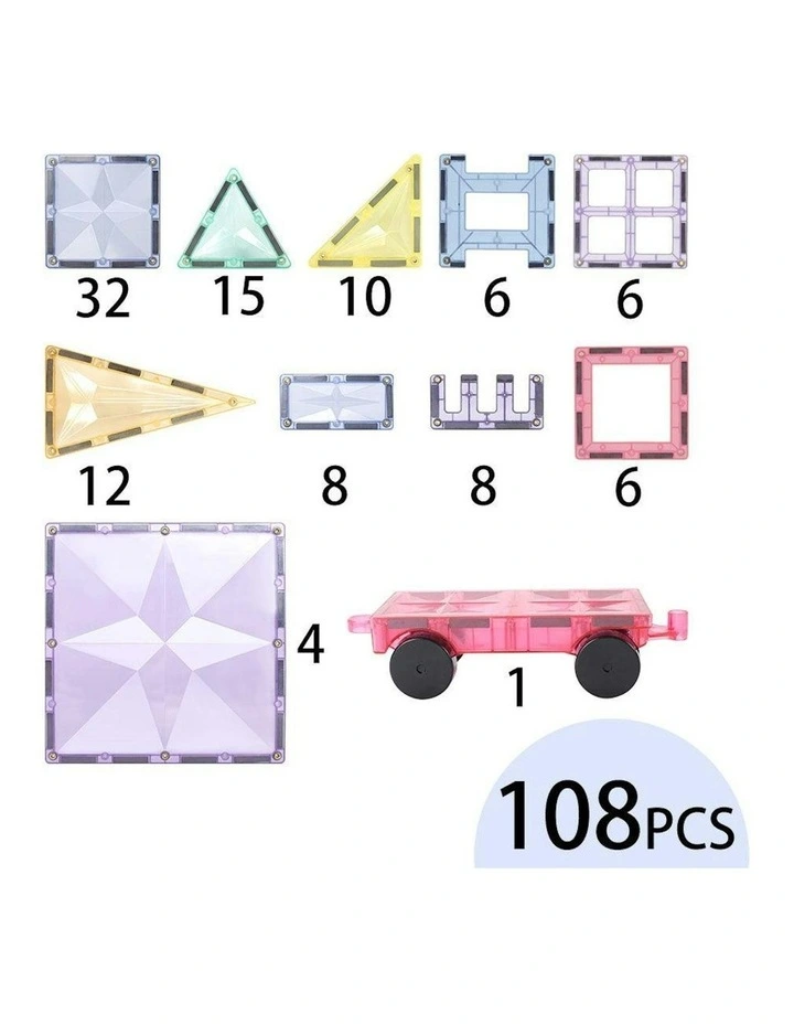 Magnetic Tile 108 Piece in Pastel image 2