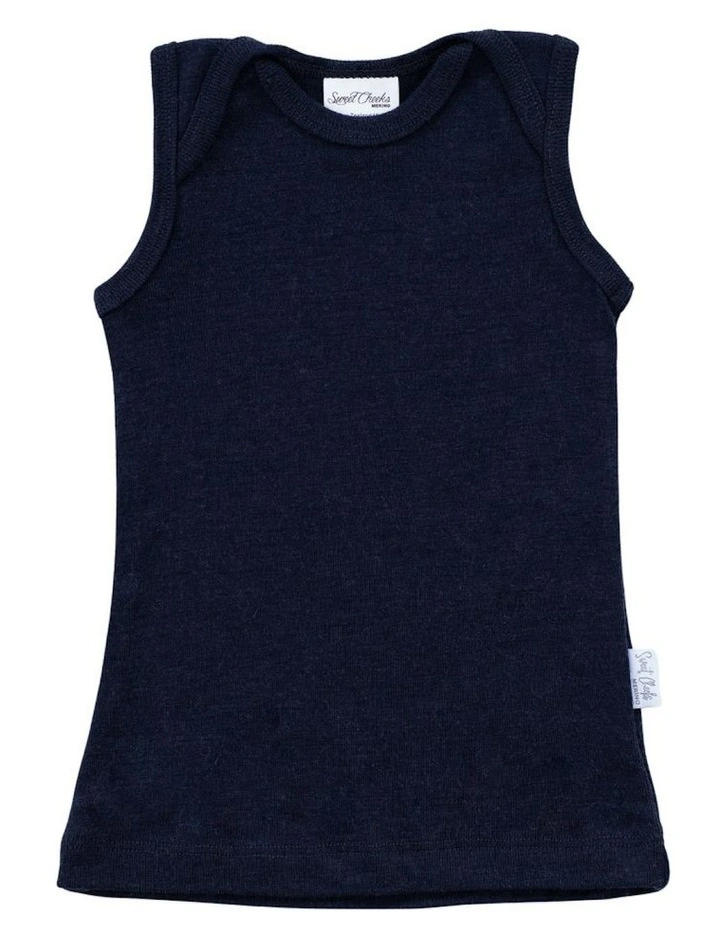 Merino Envelope Neck Singlet in Indigo image 1