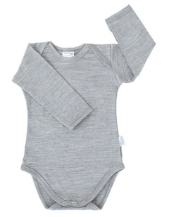 Long Sleeve Merino Bodysuit in Grey Marle