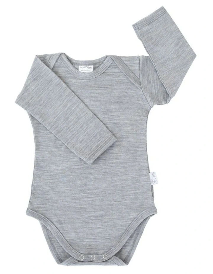 Long Sleeve Merino Bodysuit in Grey Marle image 1