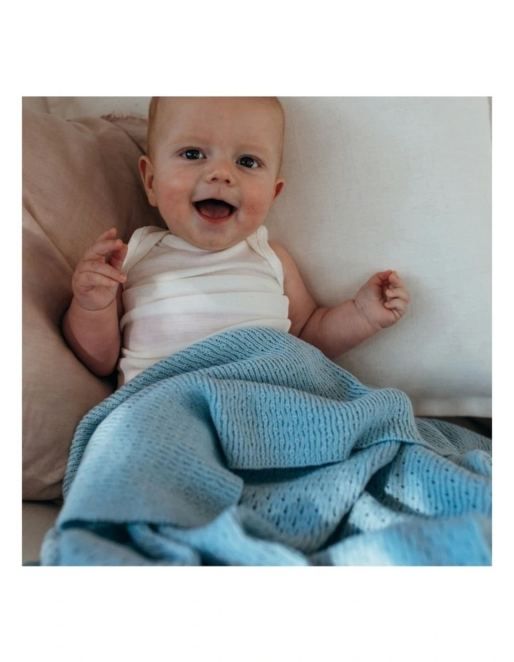Knit Blanket in Light Blue image 2