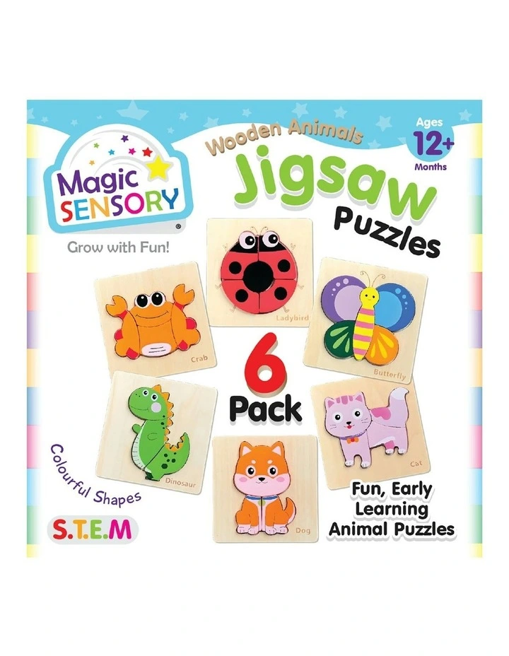 Wooden Animals Jigsaw Puzzle 6 Pack image 1