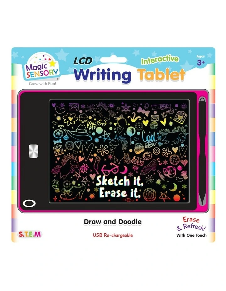 Interactive LCD Writing Tablet Pink Unicorn (USB Rechargeable) image 1