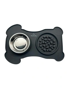 Slow Feeder, Water Bowl Combo 2-in-1 Dog Feeding Mat in Black