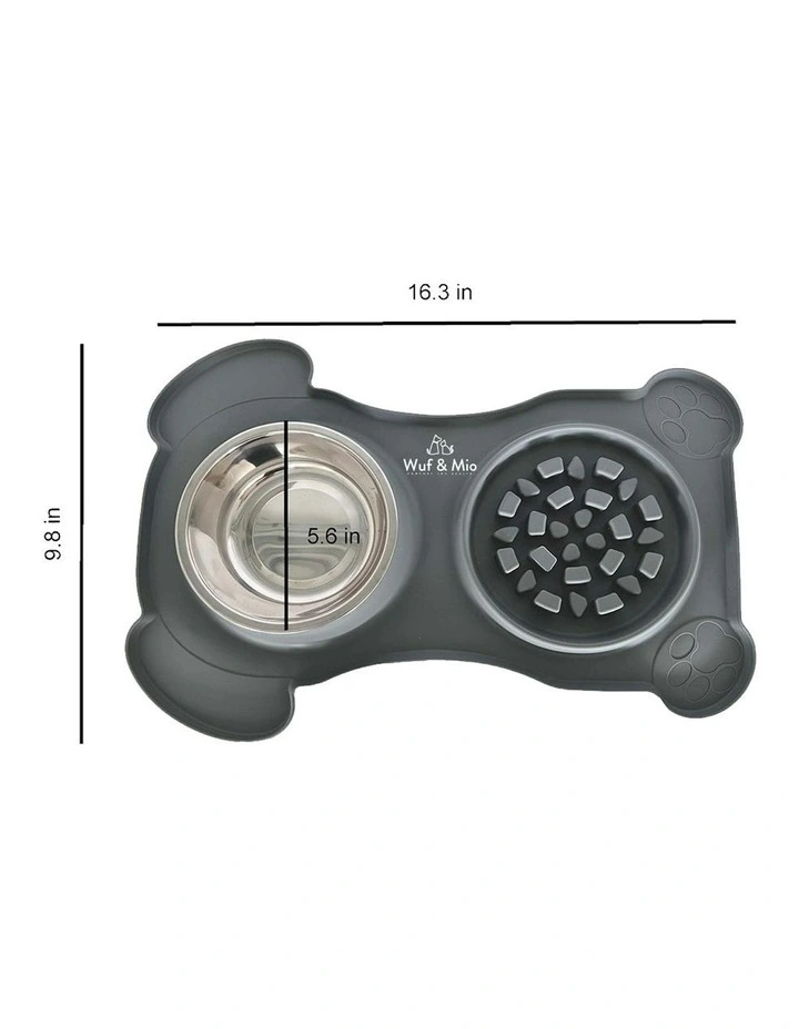 Slow Feeder, Water Bowl Combo 2-in-1 Dog Feeding Mat in Black image 2