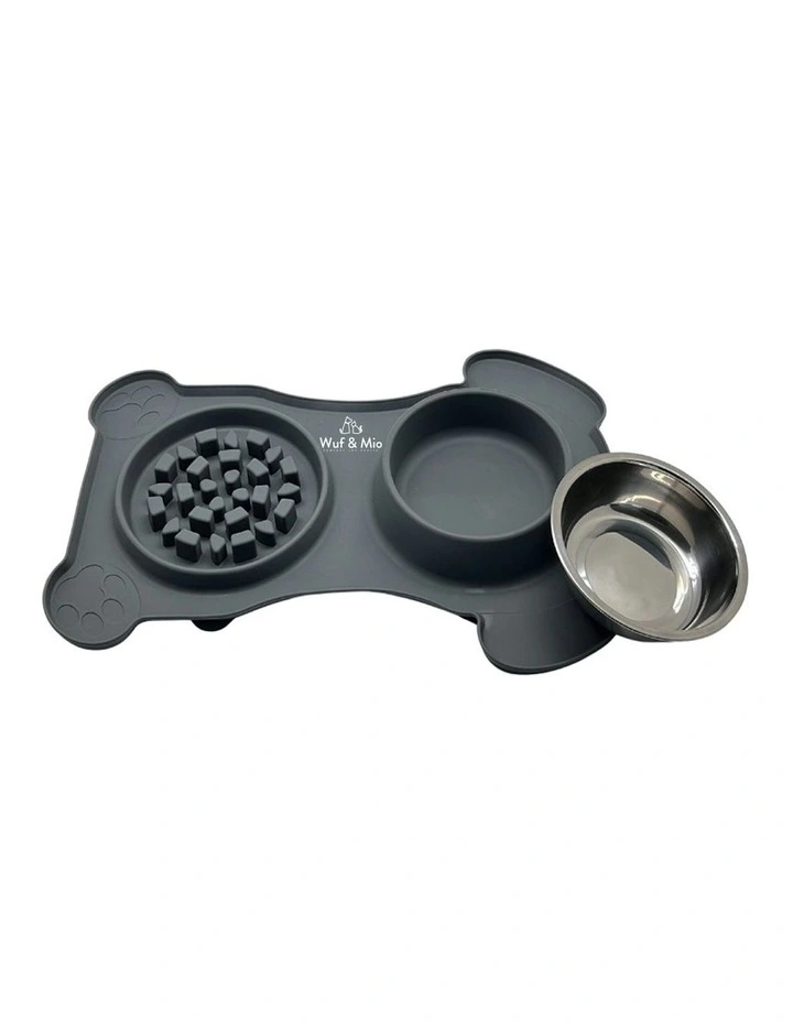 Slow Feeder, Water Bowl Combo 2-in-1 Dog Feeding Mat in Black image 4
