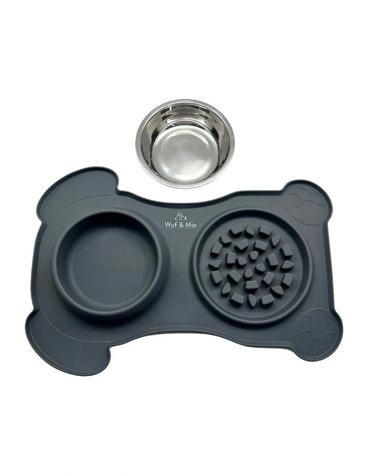 Slow Feeder, Water Bowl Combo 2-in-1 Dog Feeding Mat in Black image 5