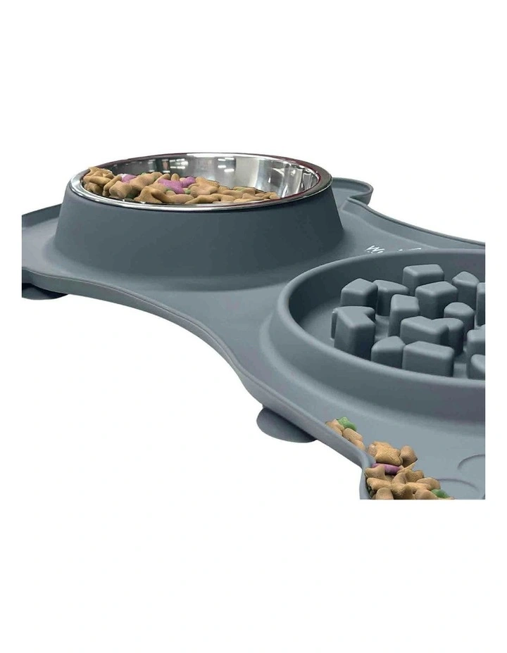 Slow Feeder, Water Bowl Combo 2-in-1 Dog Feeding Mat in Black image 6