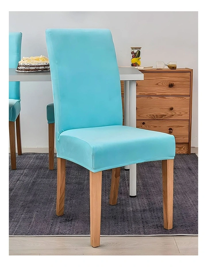 Velvet Plush Stretch Chair Cover in Aqua Blue image 2
