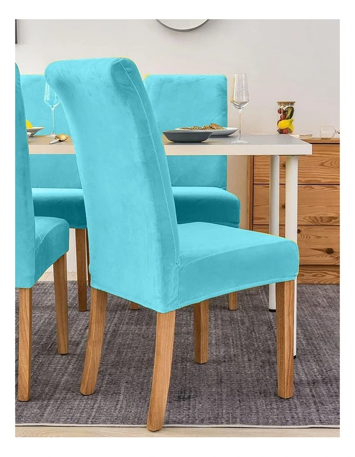 Velvet Plush Stretch Chair Cover in Aqua Blue image 4