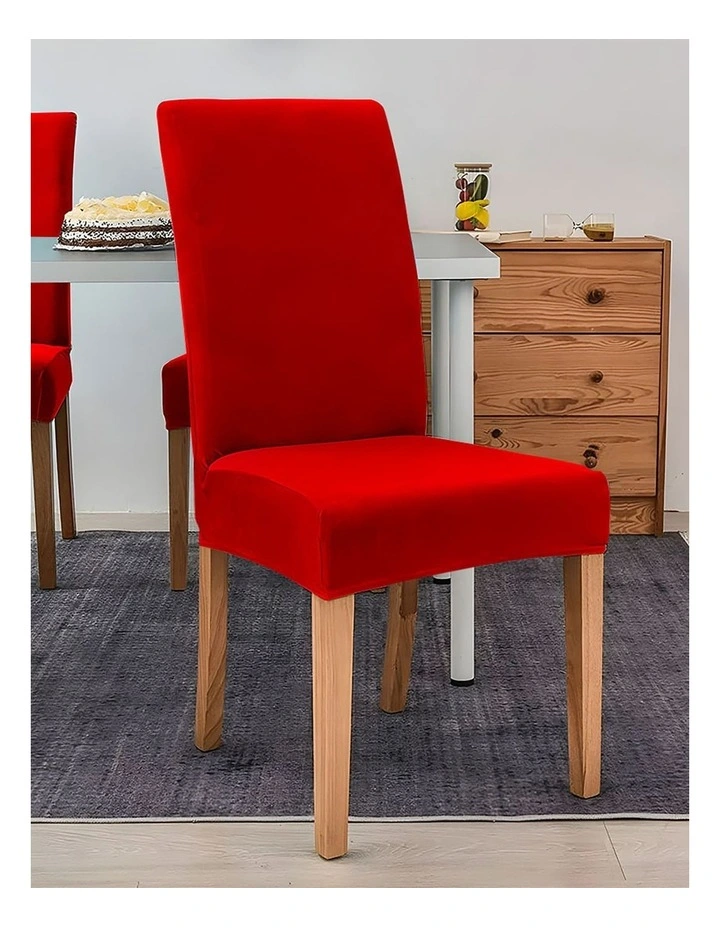 Velvet Plush Stretch Chair Cover in Red image 2