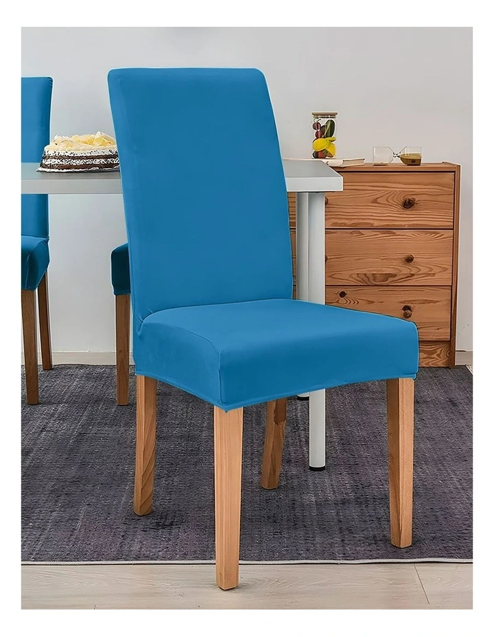 Velvet Plush Stretch Chair Cover in Aqua Blue image 2