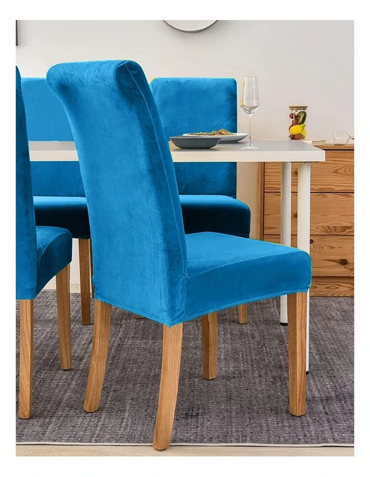 Velvet Plush Stretch Chair Cover in Aqua Blue image 6