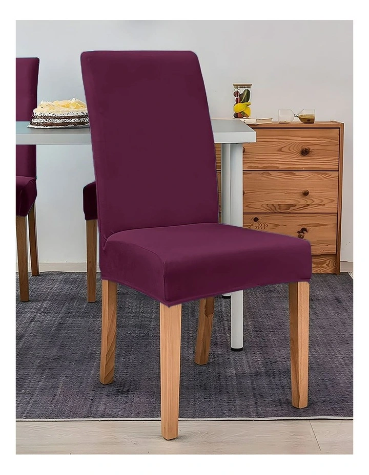 Velvet Plush Stretch Chair Cover in Purple image 2
