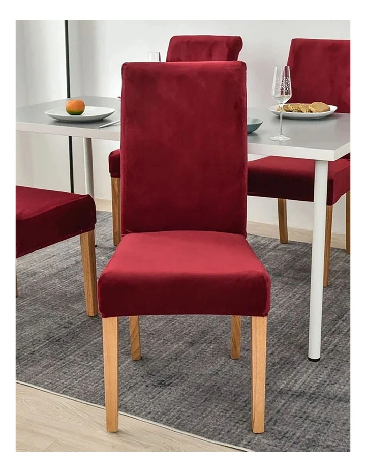 Velvet Plush Stretch Chair Cover in Rose Red image 7