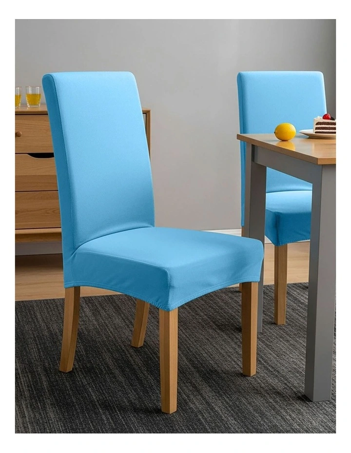 Velvet Plush Stretch Chair Cover in Aqua Blue image 3