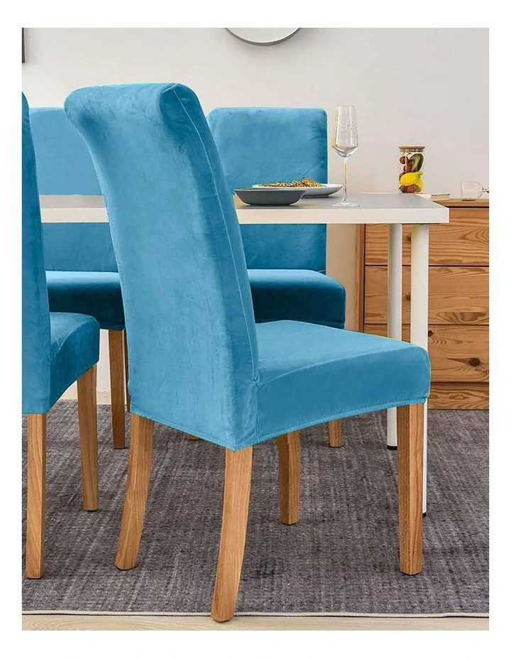 Velvet Plush Stretch Chair Cover in Aqua Blue image 4