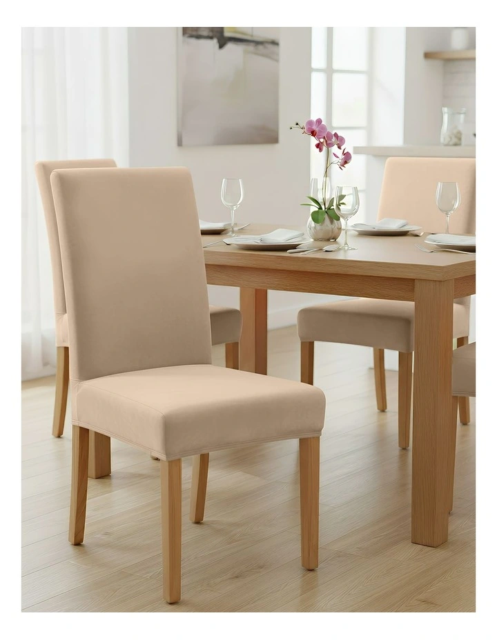Plush Velvet Chair Cover in Beige image 4