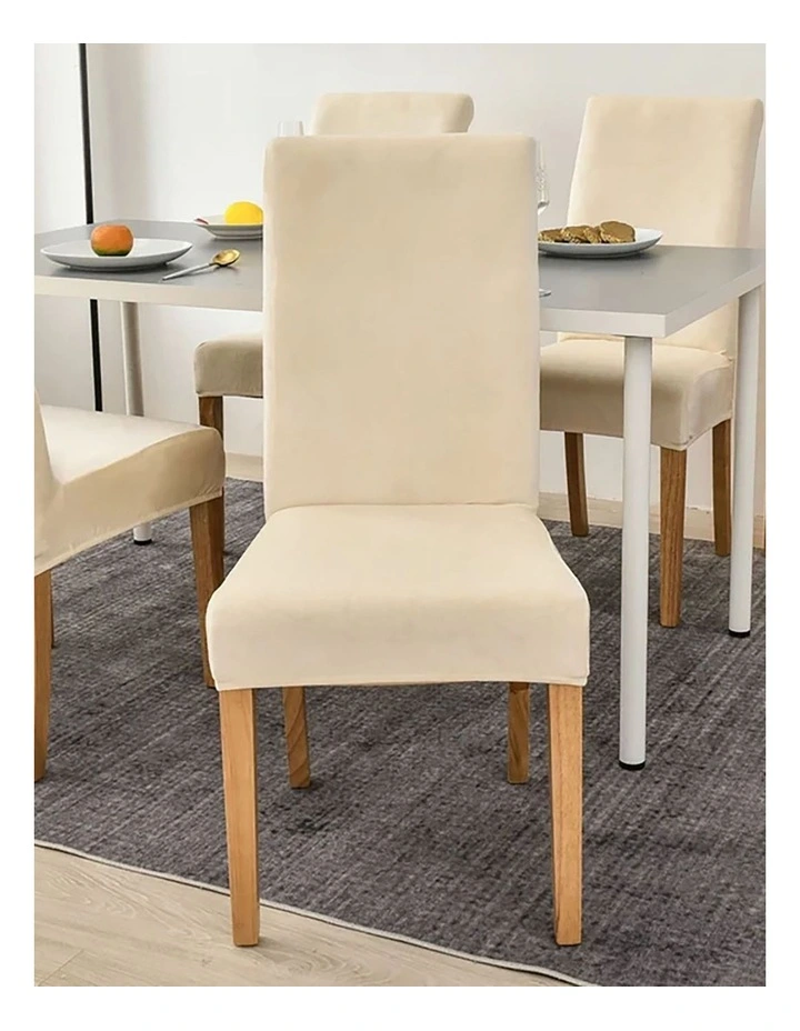 Velvet Chair Cover in Light Beige image 2
