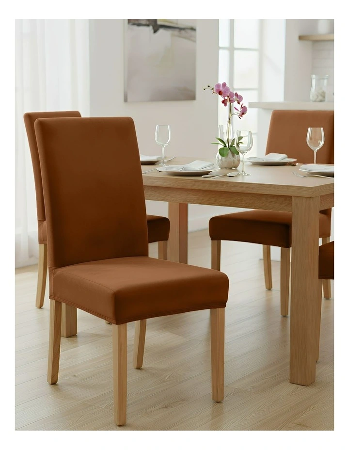 Velvet Plush Stretch Chair Cover in Camel image 4