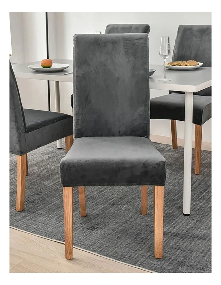 Anyseat Chair Cover Dark Grey Velvet Plush Slipcover for Dining Kitchen image 2