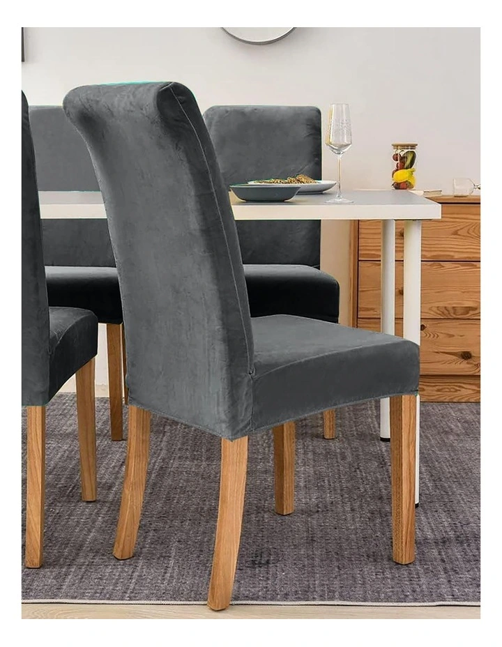 Anyseat Chair Cover Dark Grey Velvet Plush Slipcover for Dining Kitchen image 4
