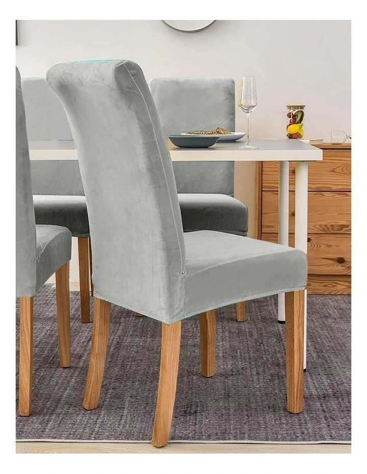 Anyseat Chair Cover Light Grey Velvet Plush Slipcover for Dining Kitchen image 3