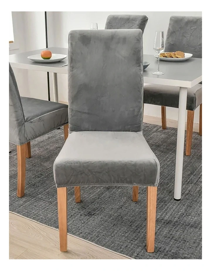 Anyseat Chair Cover Grey Velvet Plush Slipcover for Dining Kitchen image 2