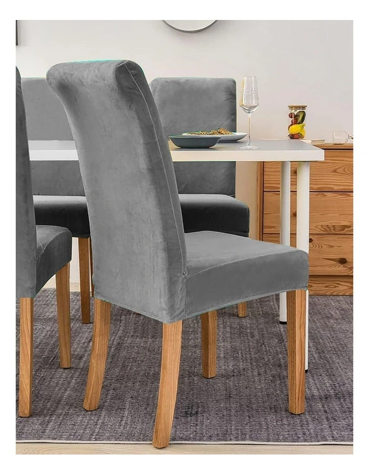 Anyseat Chair Cover Grey Velvet Plush Slipcover for Dining Kitchen image 4