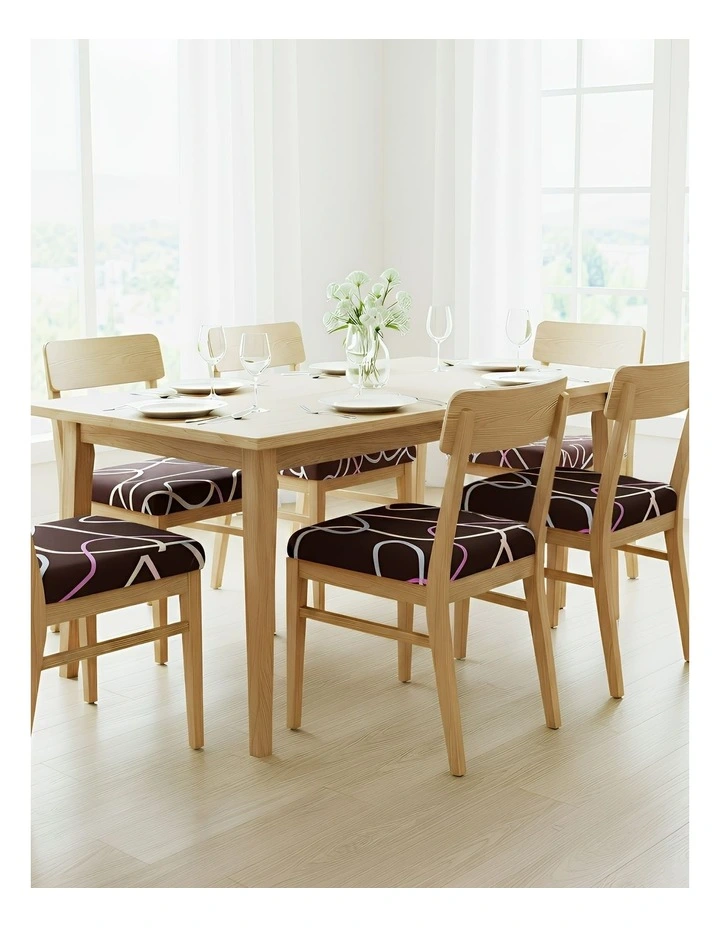 Wave Lines Print Chair Cover in Dark Brown image 4