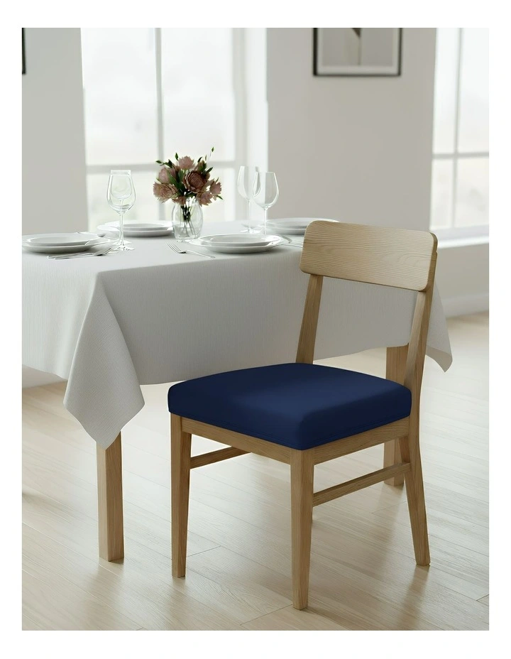 Plain No Print Stretch Chair Cover in Navy Blue image 2