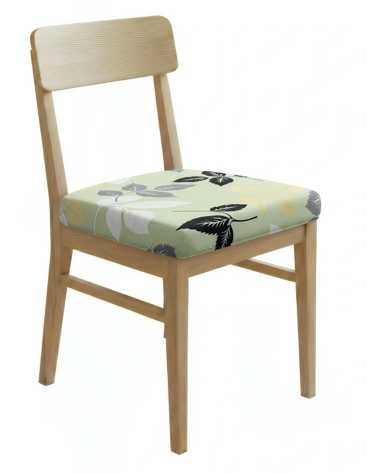 Leaf Print Stretch Chair Cover in Green image 1