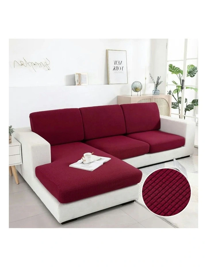 Anyseat Sofa Cover Wine Red Polyester Thick Stretchable Cushion For Living Room 1Pc Normal Size 145-185cm image 3
