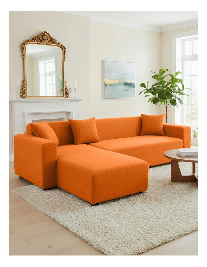 4 Seater Sofa Cover in Plain Orange image 3