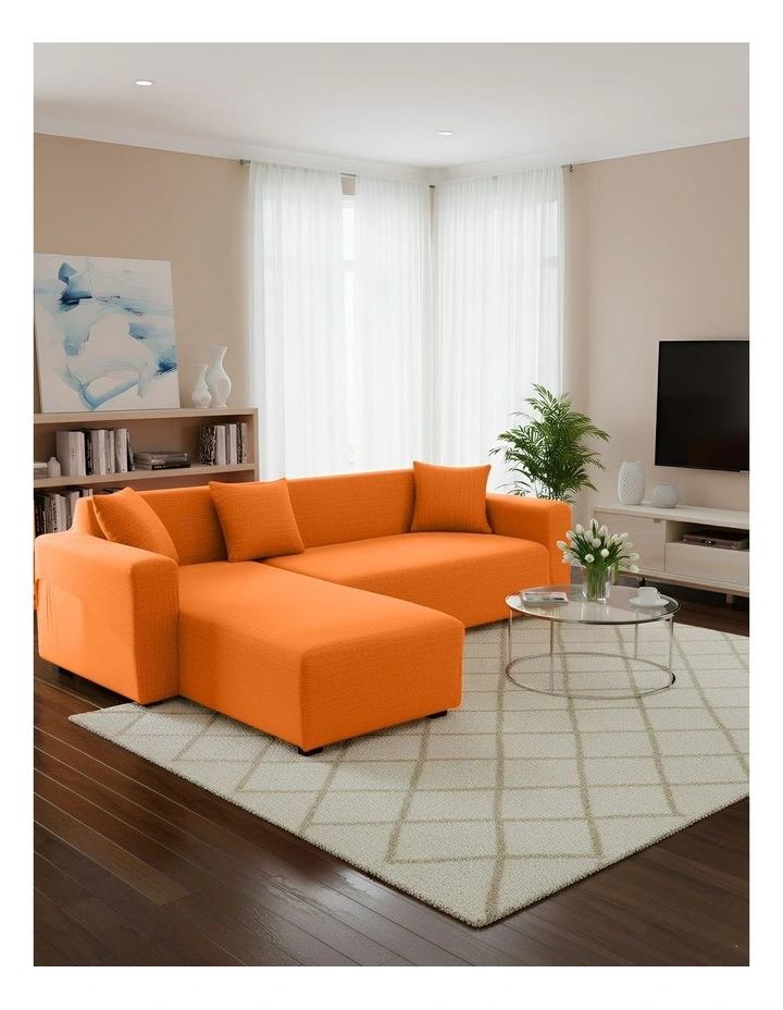 4 Seater Sofa Cover in Plain Orange image 4