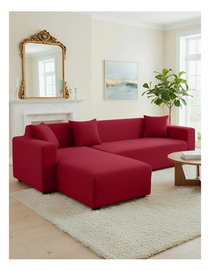 4 Seater Sofa Cover Plain in Rose Red image 2