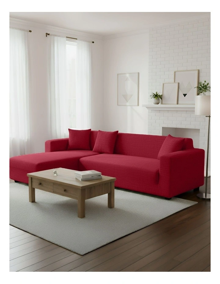 4 Seater Sofa Cover Plain in Rose Red image 3