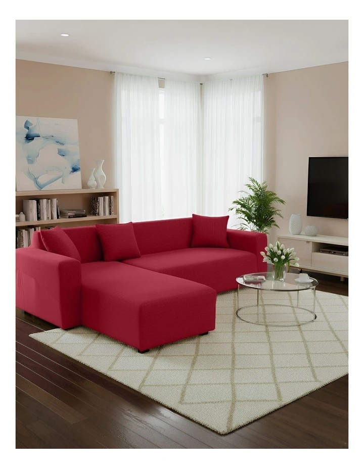 4 Seater Sofa Cover Plain in Rose Red image 4