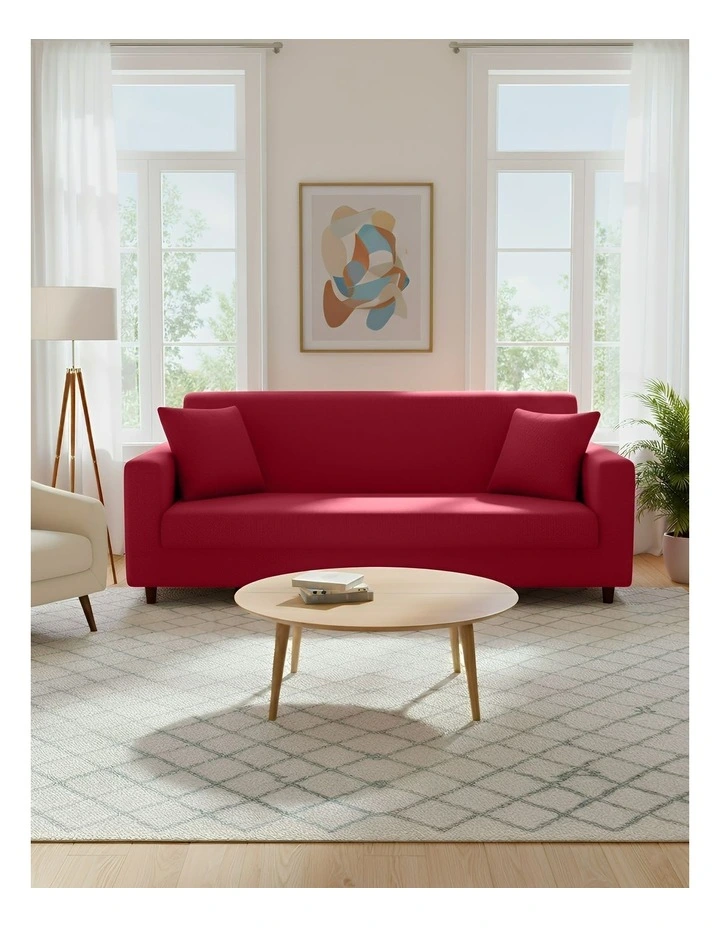 3 Seater Sofa Cover Plain in Rose Red image 2