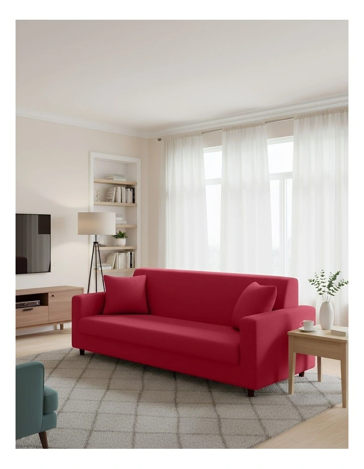 3 Seater Sofa Cover Plain in Rose Red image 3