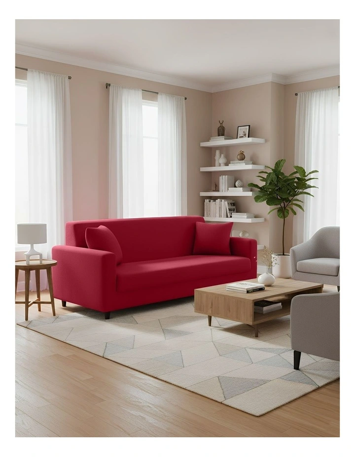 3 Seater Sofa Cover Plain in Rose Red image 4