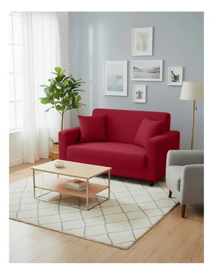 2 Seater Sofa Cover Plain in Rose Red image 3