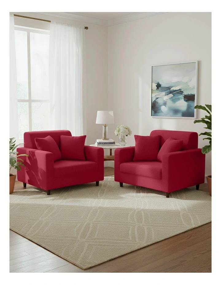 1 Seater Sofa Cover Plain in Rose Red image 4