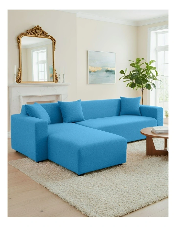 4 Seater Sofa Cover Plain in Blue image 2