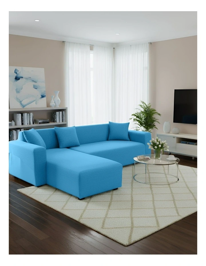 4 Seater Sofa Cover Plain in Blue image 4