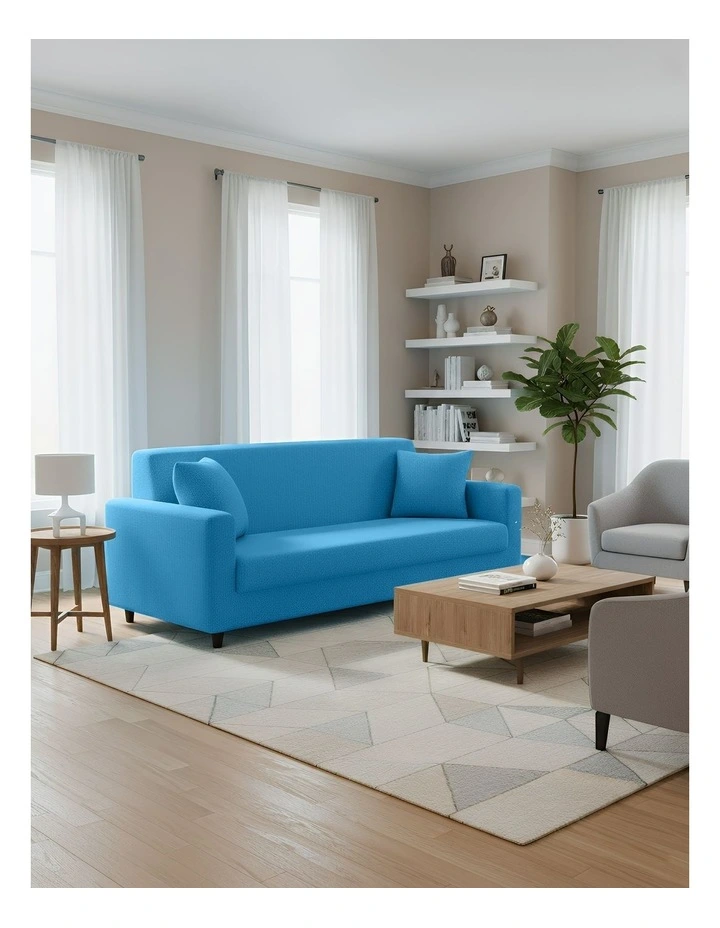 3 Seater Sofa Cover Plain in Blue image 4